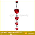 Stainless Steel Heart Cascade Belly Ring Dangle Navel CZ Navel Belly Ring